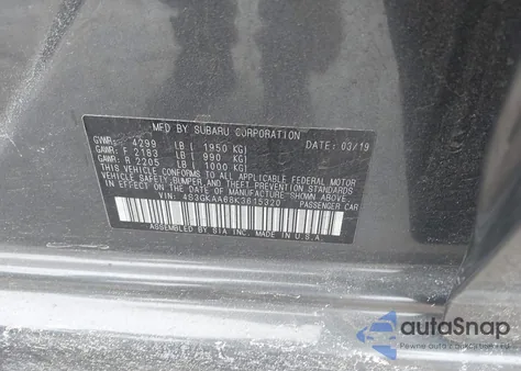 2019 Subaru Impreza 2.0I from USA, damaged, VIN 4S3GKAA68K3615320